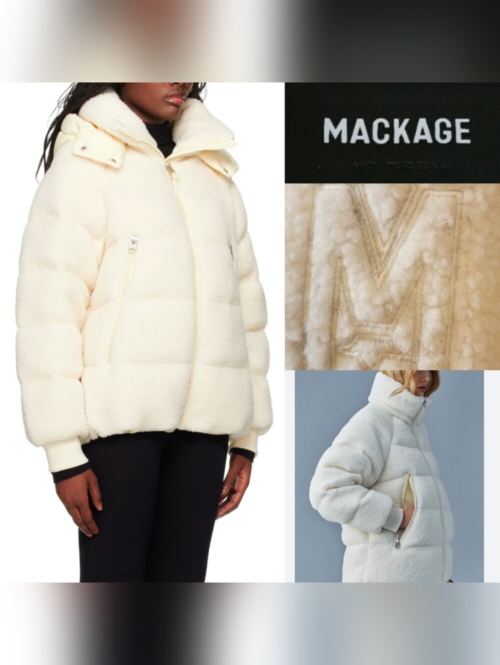 $1370 NWOT Mackage Canada Edana Teddy Down Sherpa Puffer Jacket Women L Cream
